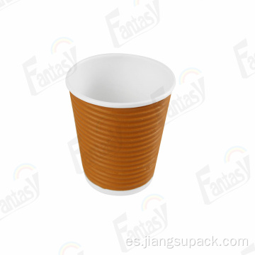 Copa de pared ondulada de 7 oz taza de café desechable estampada